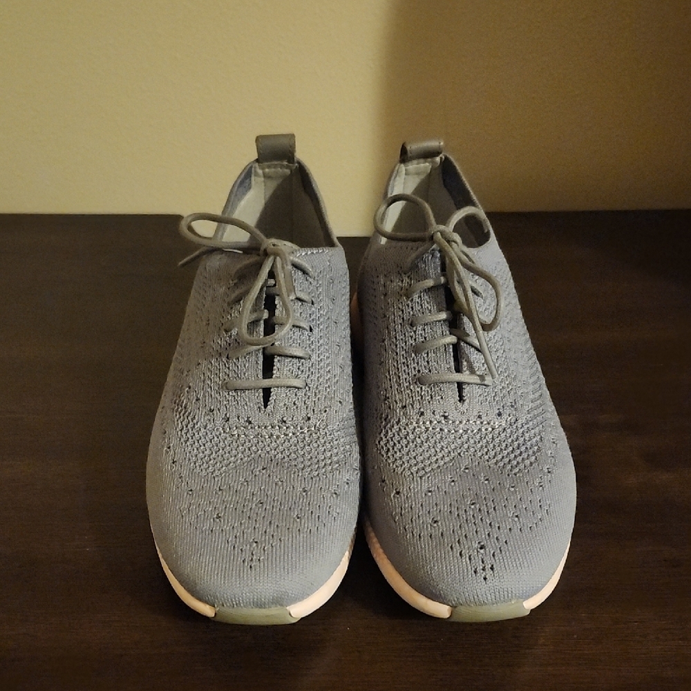 Cole Haan Light Gray Knit Lace-Up Flats - Picture 2 of 4